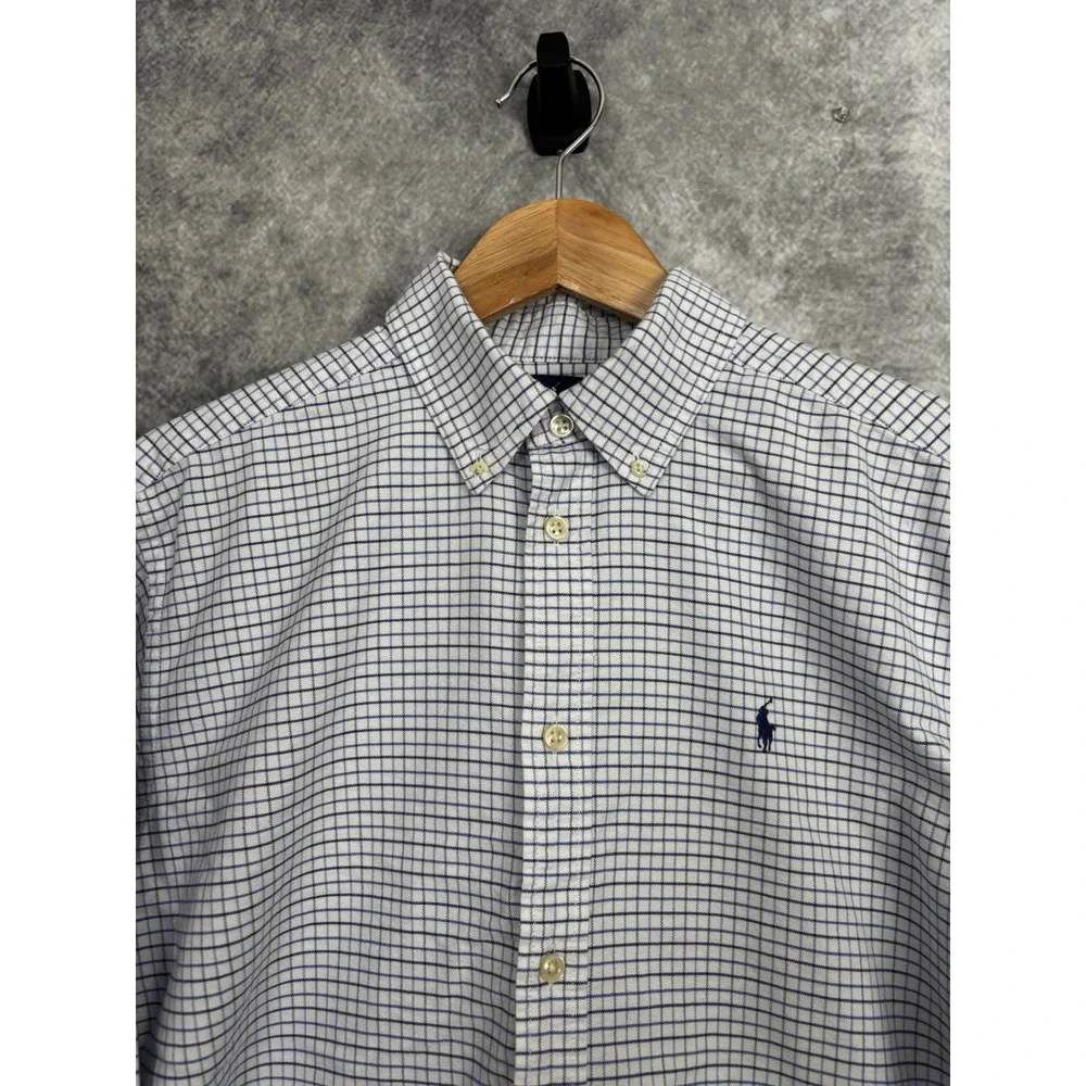 Ralph Lauren Boys White Blue Check Long Sleeve Button Down Shirt XL